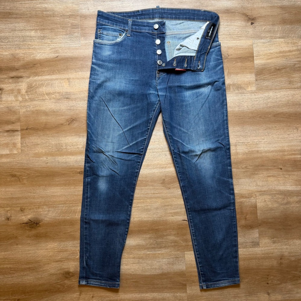 Dsquared2 Slim Jean Mens 48 Blue Distressed Stretch Denim Made in Italy Pants